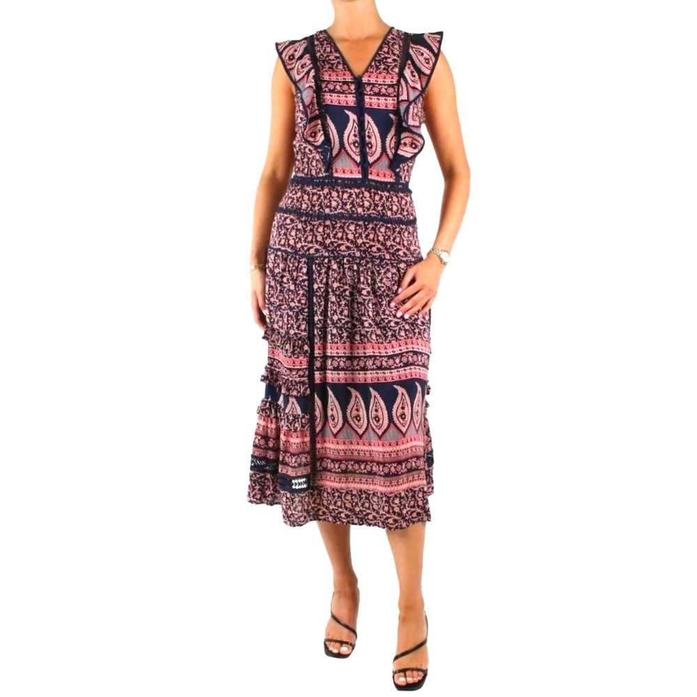 Sea New York Silk Tent Paisley Print Navy And Red Dress